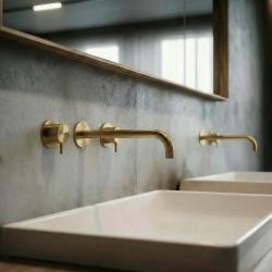 Waterevolution Flow 3-hole Built-in Washbasin Faucet Brushed Brass with spout 21 cm T1163FLE-21