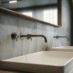 Waterevolution Flow 3-hole Built-in Washbasin Faucet PVD Gun metal with spout 21 cm T1163FGME-21