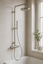 Waterevolution Flow zestaw prysznicowy z termostatem i deszczownicą w całości wykonany ze stali nierdzewnej T141TIE