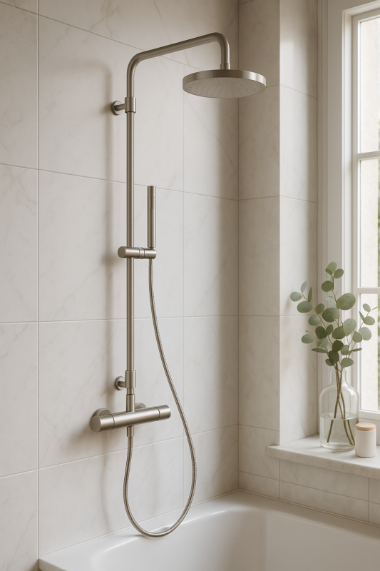 Waterevolution Flow zestaw prysznicowy z termostatem i deszczownicą w całości wykonany ze stali nierdzewnej T141TIE