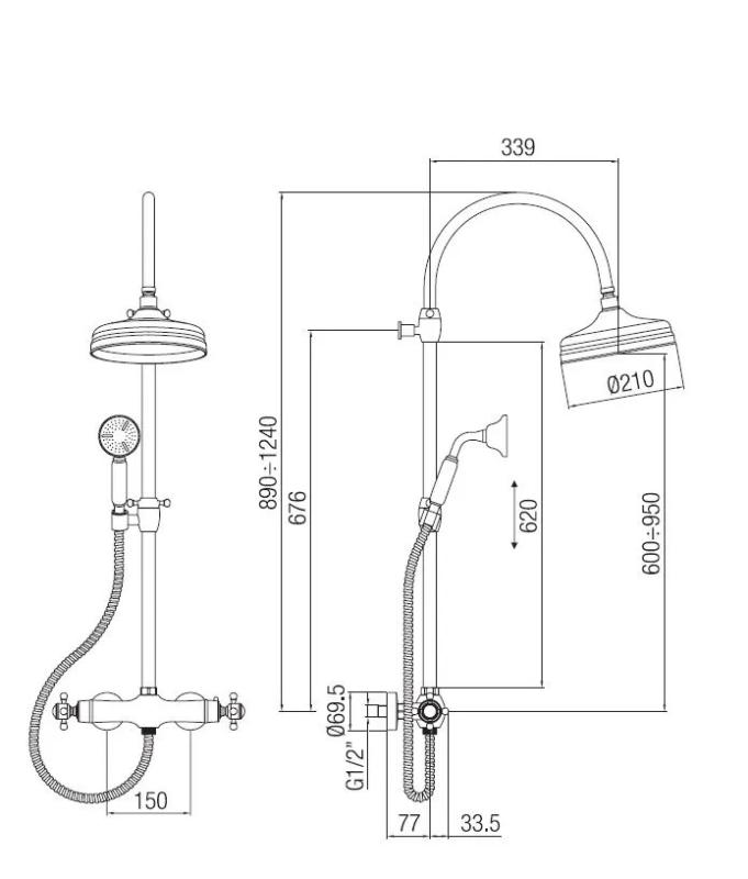 PB Classic kolumna prysznicowa klasyczna z baterią termostatyczną i deszczownicą chrom