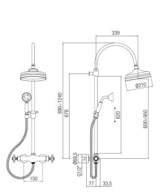 PB Classic kolumna prysznicowa klasyczna z baterią termostatyczną i deszczownicą Brąz