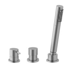 Waterevolution Flow 3-otworowa bateria wannowa do montażu na brzegu wanny ze stali nierdzewnej RVS T138SBIE