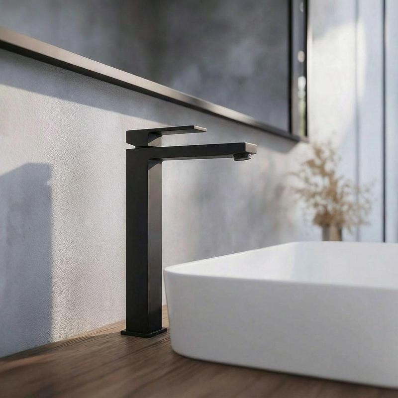 PB Kiki 1-otworowa wysoka bateria umywalkowa do misek umywalkowych, matowa czarna