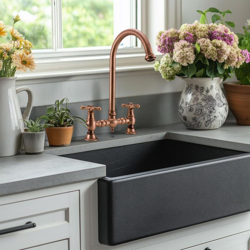 PB Nostalgiczny Miedziany Kran Kuchenny z Okrągłą Wylewką i Gwiazdkowymi Uchwyty 1208954670