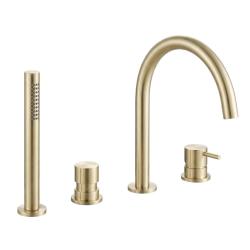 Waterevolution Flow 4-otworowa bateria wannowa do montażu na krawędzi wanny w pełni PVD light gold T138WGE