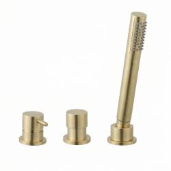 Waterevolution Flow 3-otworowa bateria wannowa do montażu na brzegu wanny PVD szczotkowane jasnozłote T138SBWGE