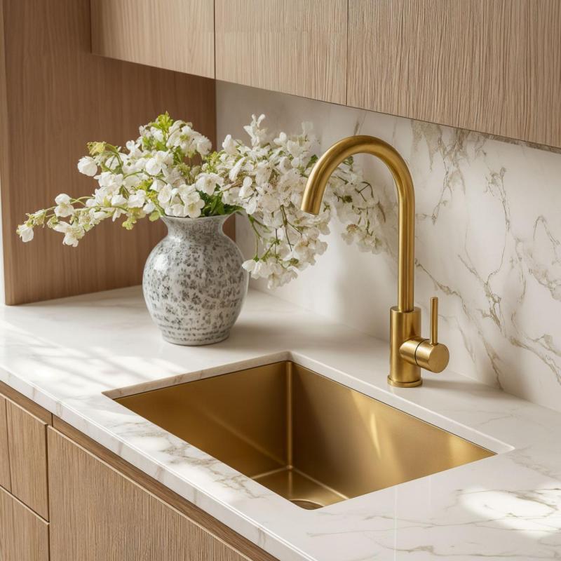 Quadri York bateria kuchenna PVD matowe złoto z obrotową wylewką 1208955905