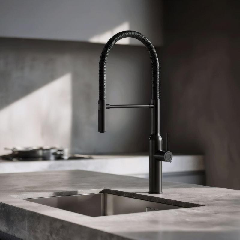 Quadri Stamford wysoka bateria kuchenna z elastyczną wylewką matowa czarna 1208956079