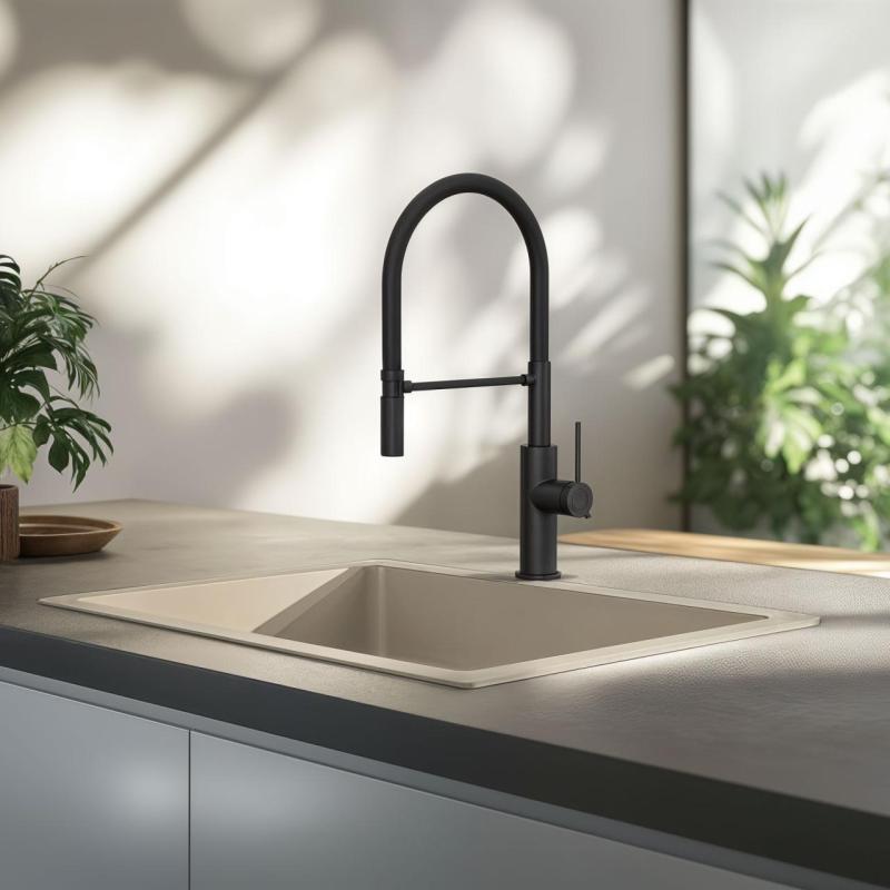 Quadri Retford bateria kuchenna matowa czarna z elastyczną wylewką czarną 1208956090