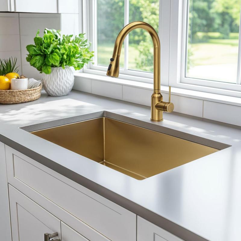 Quadri Stamford bateria kuchenna złota z wyciąganą wylewką i funkcją prysznica 1208956093