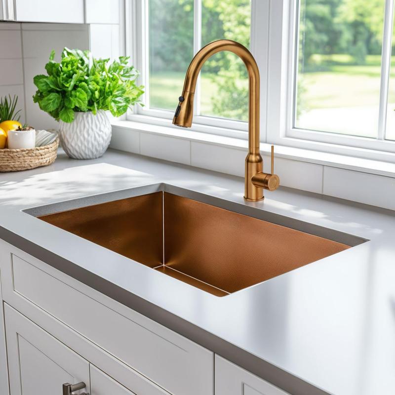 Quadri Stamford bateria kuchenna miedziana z wyjmowaną wylewką i trybem natrysku 1208956094