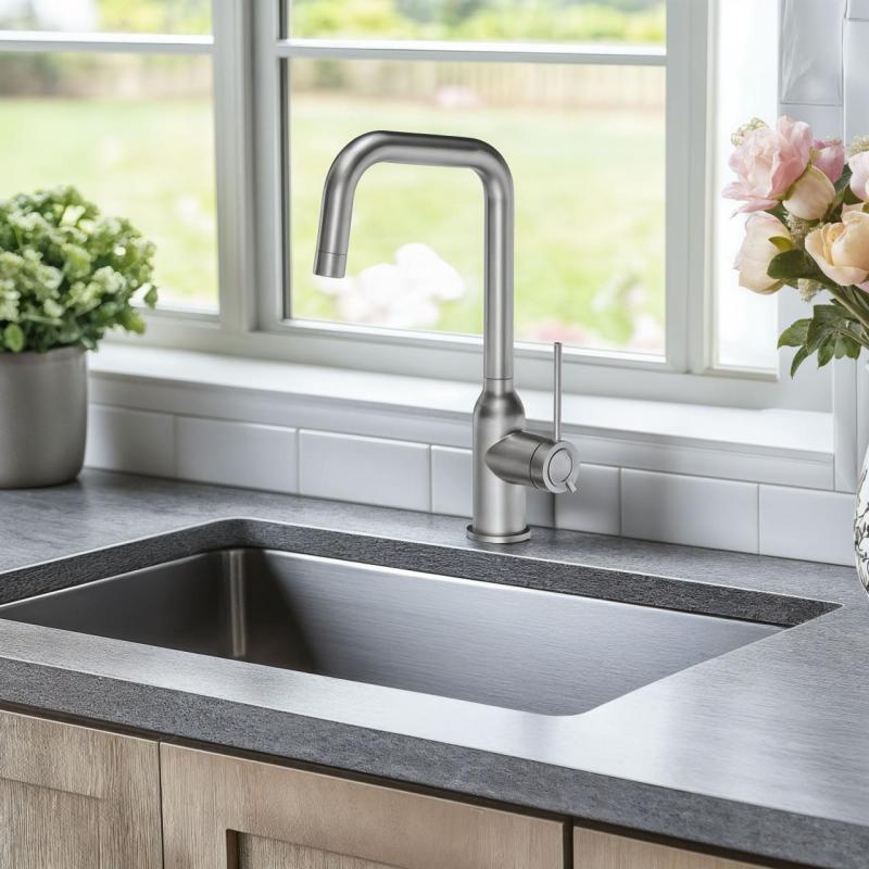 Quadri Stamford bateria kuchenna ze stali nierdzewnej z obrotową wylewką kątową 1208956097