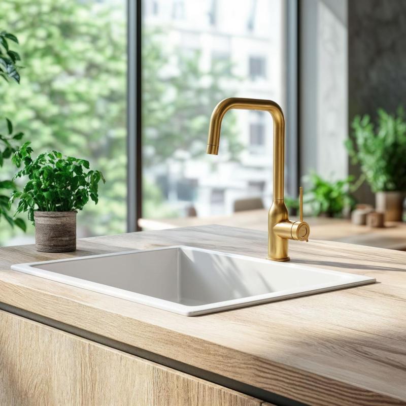 Quadri Stamford bateria kuchenna PVD złota z obrotową wylewką kątową 1208956098