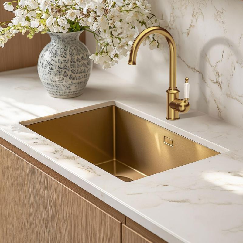 Quadri Workshop Klasyczna Nostalgiczna Złota Kran Kuchenny PVD z Ceramiczną Rączką 1208956102