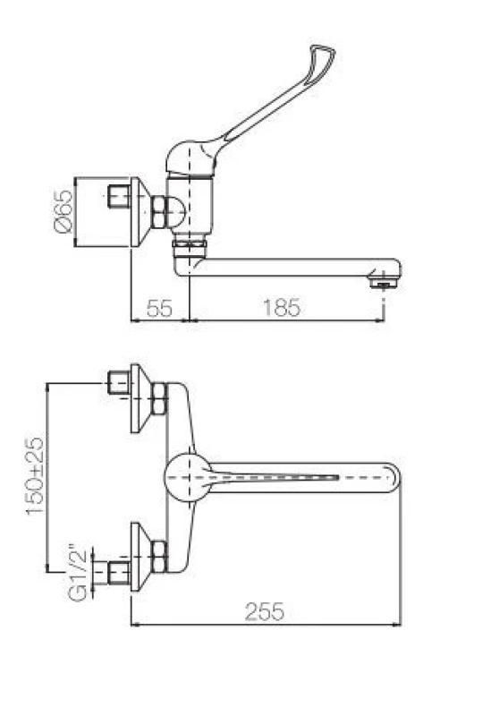 PB Clinic kran ścienny z długą dźwignią dla osób niepełnosprawnych, chromowany, 1208956271
