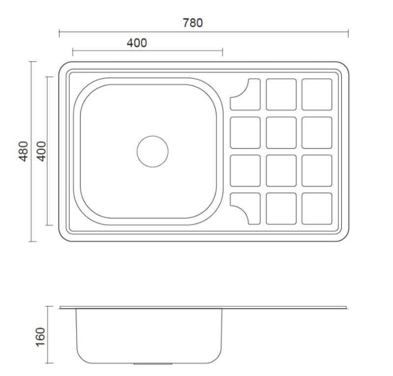Podstawowy zlew ze stali nierdzewnej Aquadesign Basic z ociekaczem, odwracalny, 78x48 cm, montaż na blacie, 1208956286