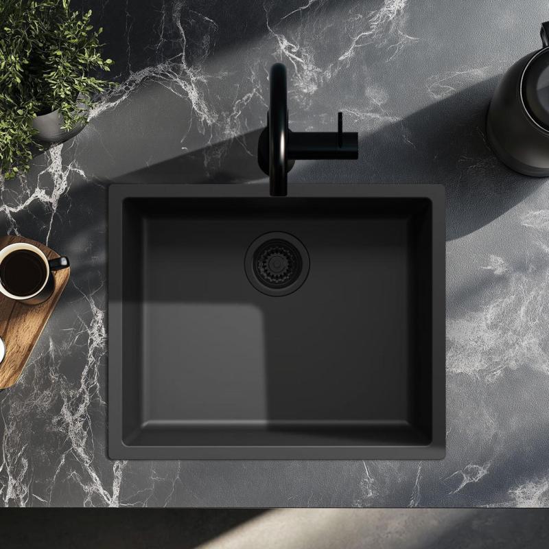Czarny zlew 50x40cm do zabudowy podblatowej, nablatowej oraz zlicowanej z czarnym korkiem 1208956396