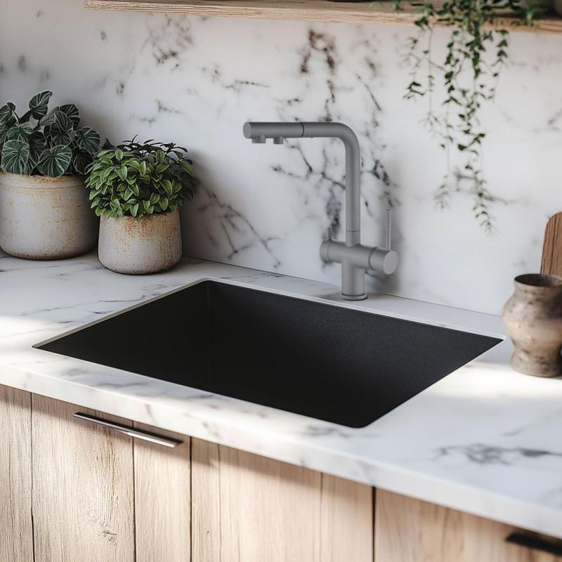 Czarny zlew 50x40cm do zabudowy podblatowej, nablatowej oraz zlicowanej z czarnym korkiem 1208956396