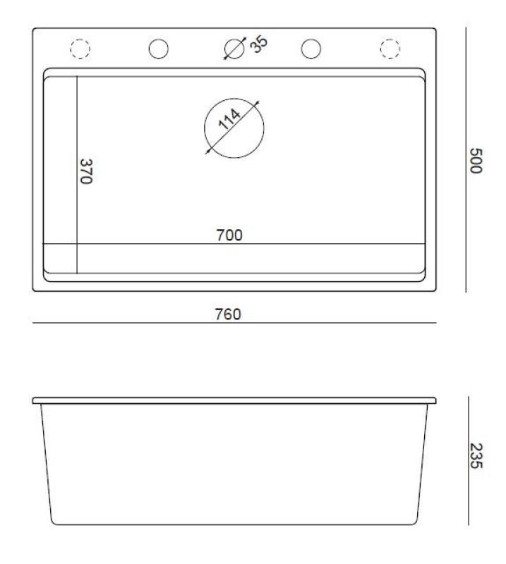 Quadri biały z twardego granitu zlewozmywak nablatowy 76x50cm z akcesoriami 1208956409