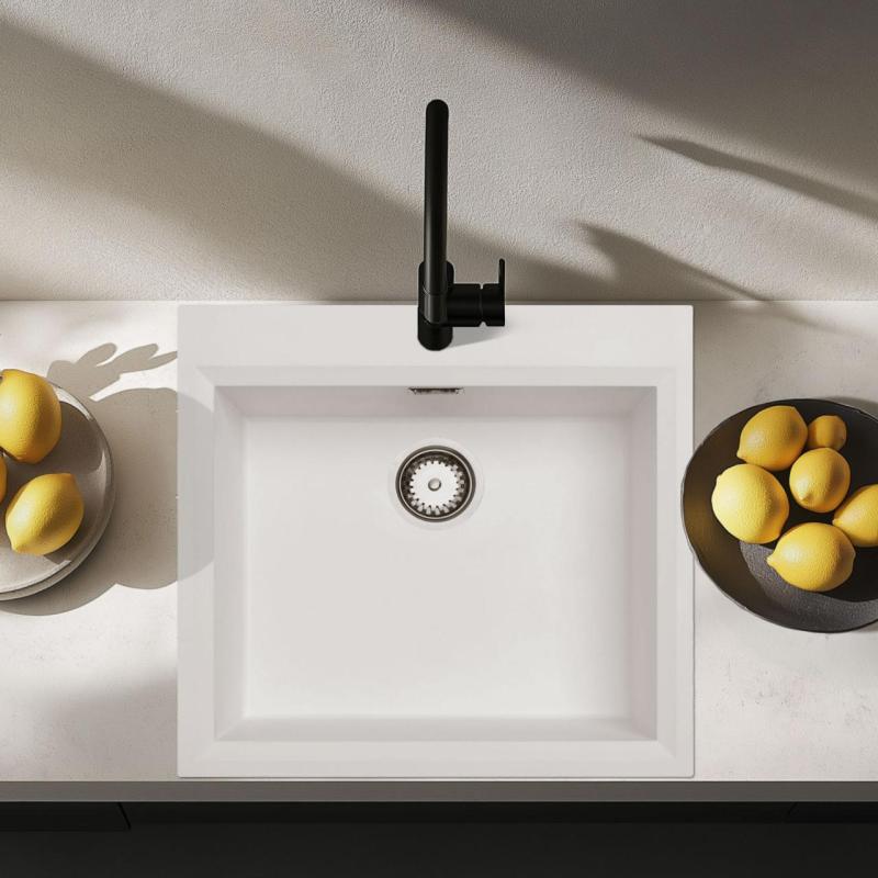 Biała umywalka nablatowa 58x53cm z otworem na kran z korkiem ze stali nierdzewnej 1208956763