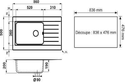 Ausmann Fibre duża biała plastikowa zlewozmywak odwracalny z ociekaczem, montaż na blacie 86x50 cm 1208956782