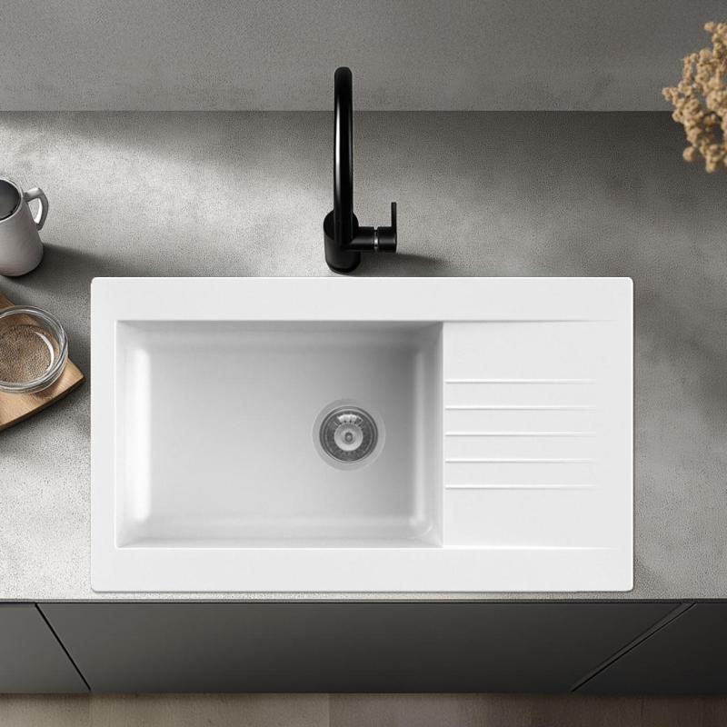 Ausmann Fibre duża biała plastikowa zlewozmywak odwracalny z ociekaczem, montaż na blacie 86x50 cm 1208956782