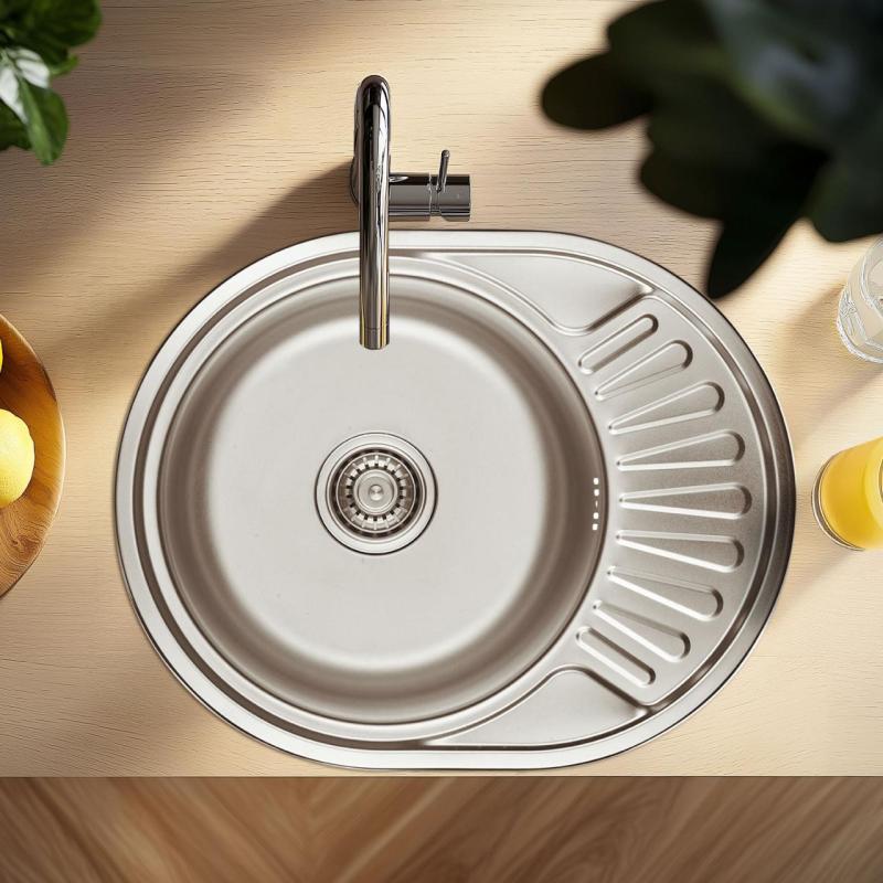 Oto przetłumaczony tekst na język polski:

Ausmann Basic zlewozmywak nakładany ze stali nierdzewnej z ociekaczem, odwracalny, 57x45 cm, w zestawie syfon, 1208956973