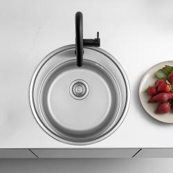 Ausmann Basic okrągła stalowa umywalka nablatowa z otworem na baterię 51 cm, w zestawie syfon 1208956976