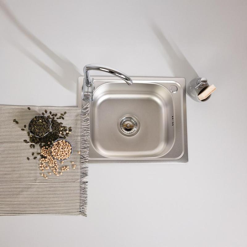 Ausmann Basic zlewozmywak nablatowy ze stali nierdzewnej z motywem lnianym 50x40 cm, w zestawie z syfonem 1208956977