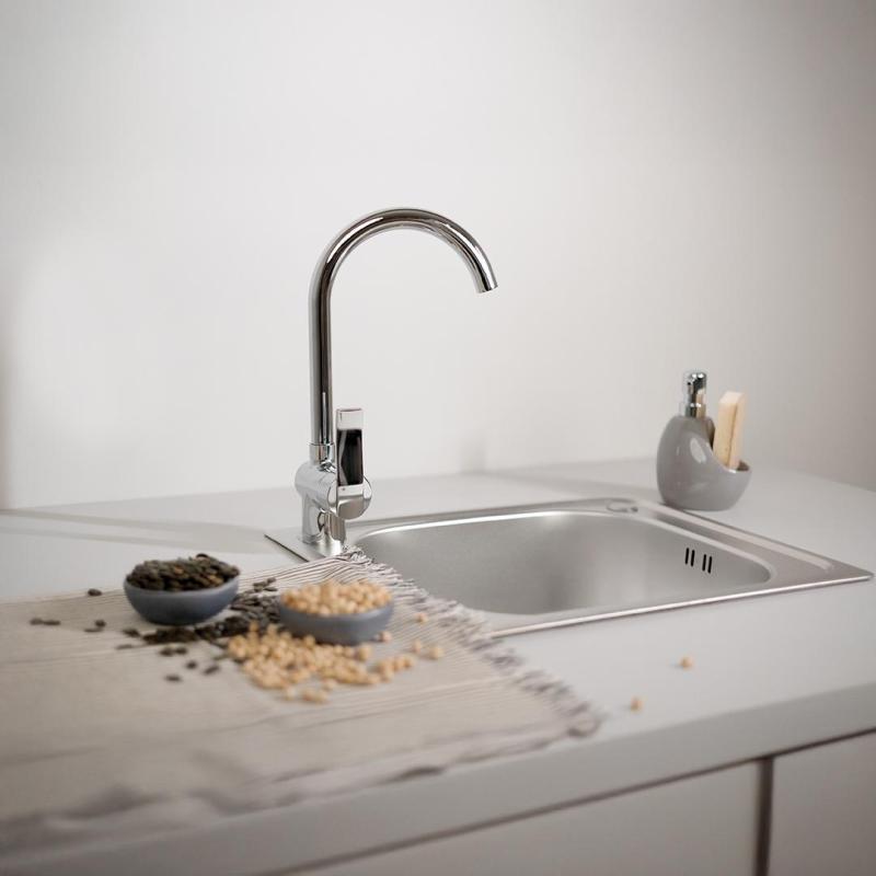 Ausmann Basic zlewozmywak nablatowy ze stali nierdzewnej z motywem lnianym 50x40 cm, w zestawie z syfonem 1208956977