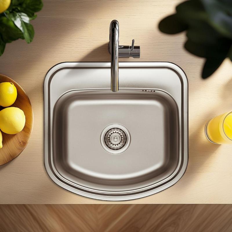 Ausmann Basic stalowy zlewozmywak nablatowy 49x47 cm z półką pod baterię, w zestawie syfon 1208956997