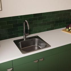 Ausmann Basic zlew ze stali nierdzewnej do montażu na blacie 48x48 cm z otworem na baterię, w zestawie z syfonem 1208957000
