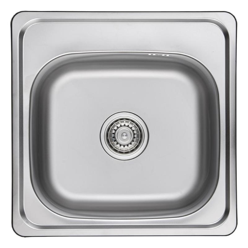 Ausmann Basic zlew ze stali nierdzewnej do montażu na blacie 48x48 cm z otworem na baterię, w zestawie z syfonem 1208957000