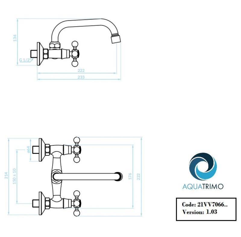 AquaTrimo Vivaldi klasyczna brązowa kuchenną bateria ścienna z górnym wylotem 21VV7066BN