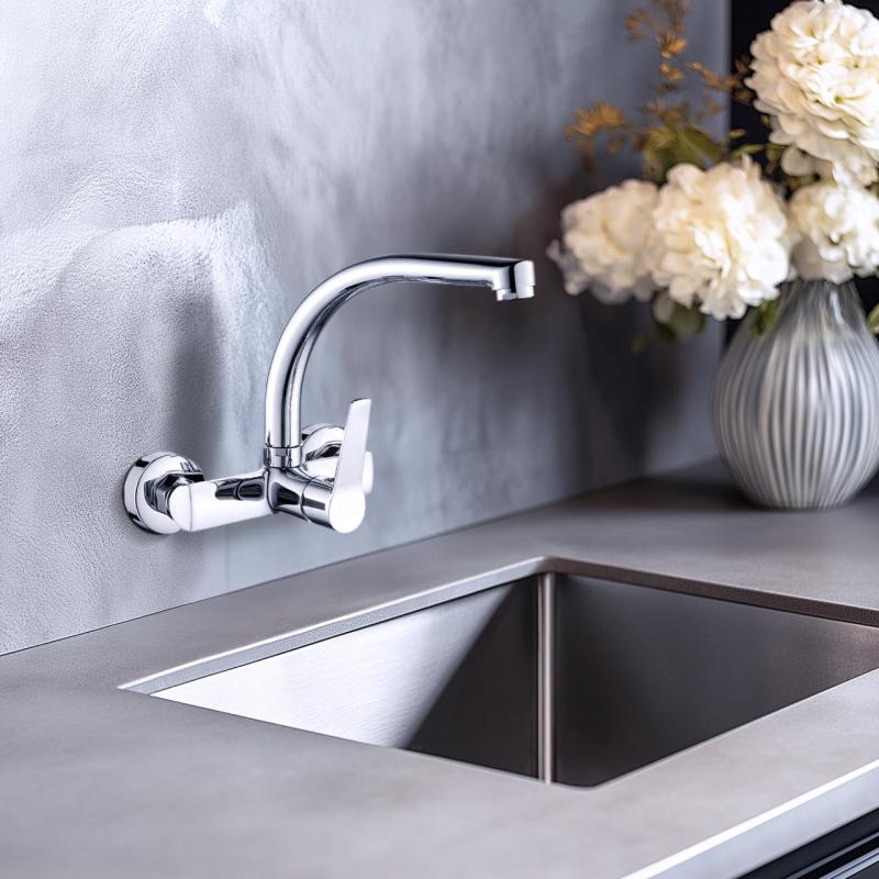 AquaTrimo Chopin bateria kuchenna ścienna z wylewką górną chrom 21CP7073CM