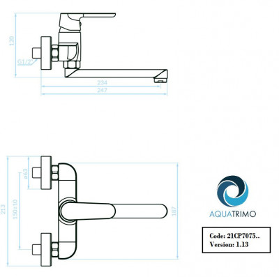 AquaTrimo Chopin czarny kran ścienny z dolnym wylotem 235mm 21CP7075SW