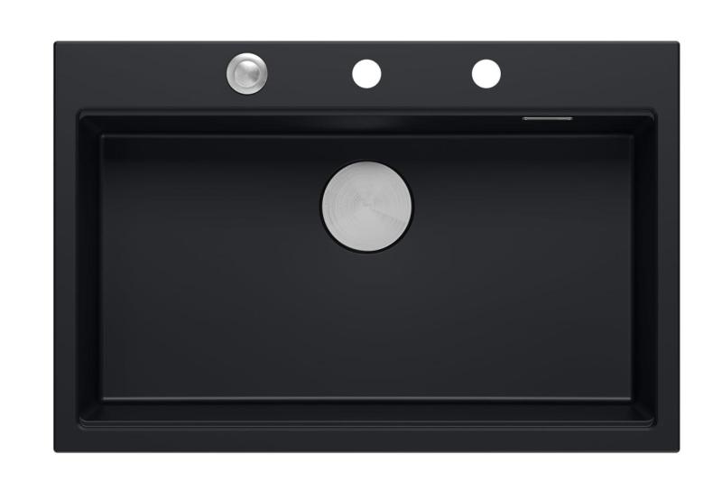Quadri matowa czarna granitowa duża umywalka nablatowa Hard Rock 76x50 cm, w zestawie akcesoria 1208957201