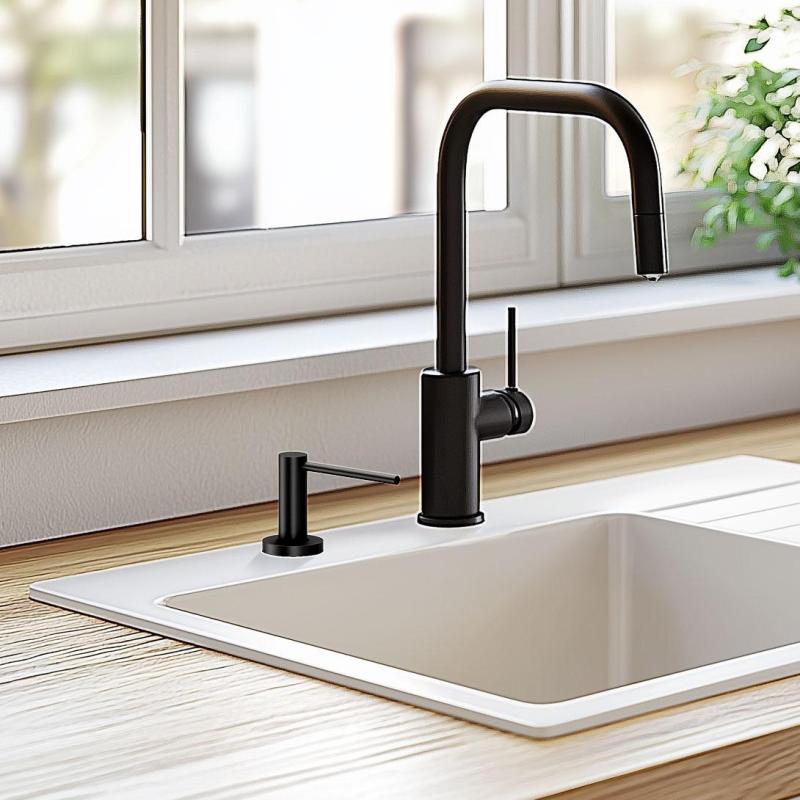 Quadri Swindon Luxe Wbudowany Dozownik Mydła Matowy Czarny, napełniany od góry 1208957213