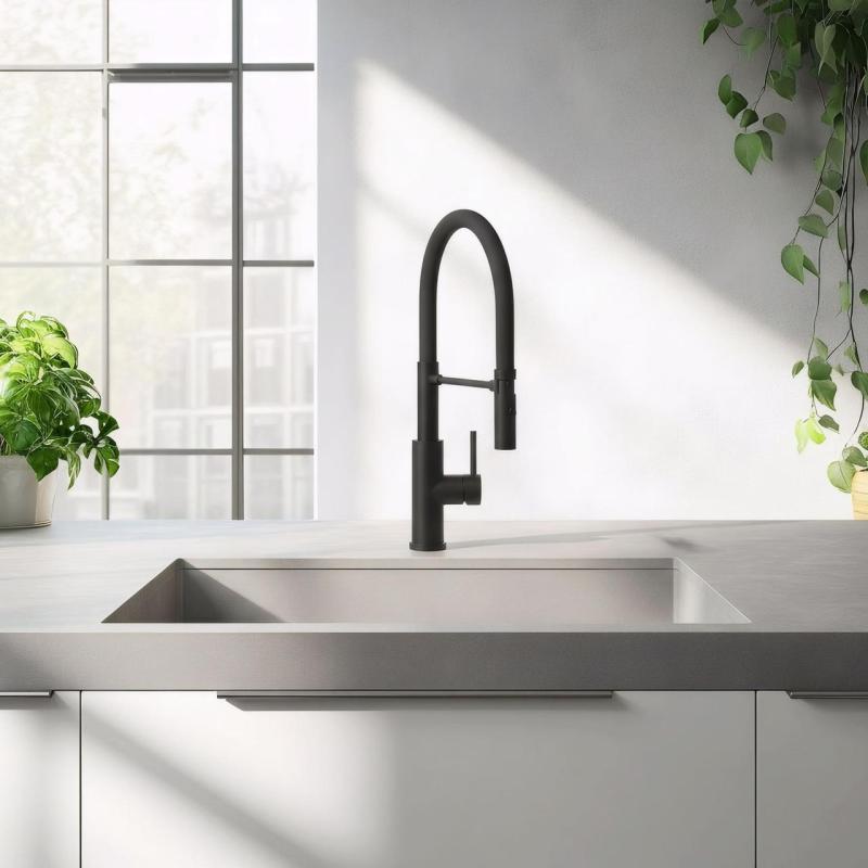 Quadri Chester bateria kuchenna z elastyczną wylewką i prysznicem z 2 rodzajami strumienia matowa czerń 1208957225