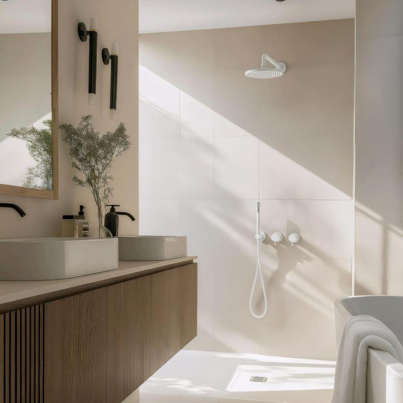 Waterevolution Flow zestaw prysznicowy do zabudowy, matowy biały, z termostatem, deszczownicą i słuchawką prysznicową 1208957344