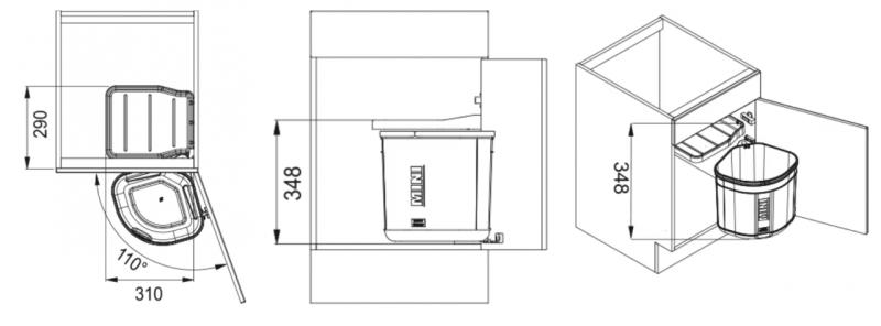 Franke Sorter Mini obrotowy system odpadów na drzwi, kosz na śmieci 17 litrów 1210176518