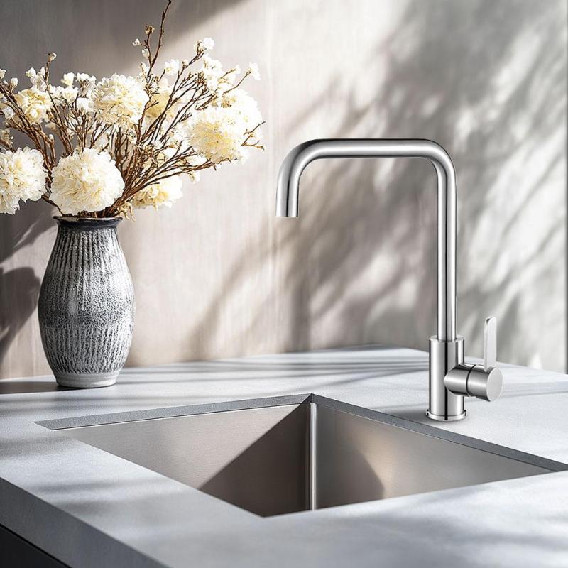 AquaTrimo Solid masywny kuchenny kran ze stali nierdzewnej z obrotową wylewką 21SL7370SS