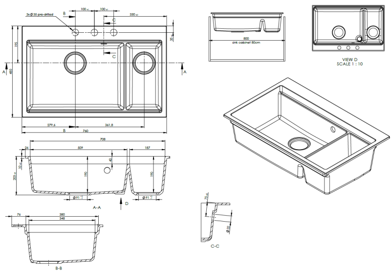 GraniteMy Limited duży 1,5 granitowy zlewozmywak nakładany i podwieszany, czarny, w zestawie z akcesoriami 76x48 cm 1208957389