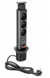 Indux Up & Down klein verzonken geaard zwart keuken stopcontact in werkblad met 3 stopcontacten en 2 x USB 1208957416