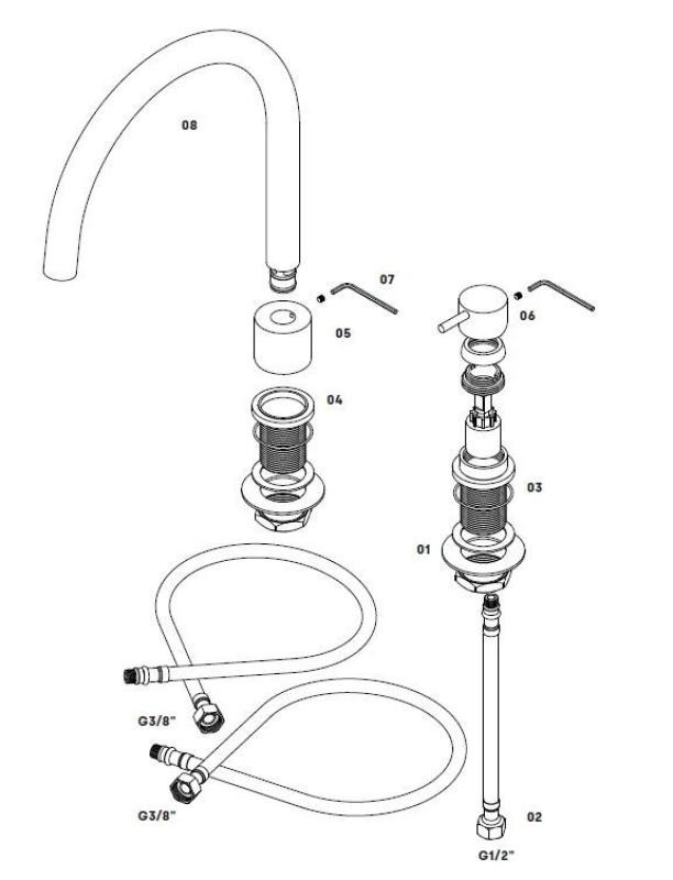Waterevolution Flow 2-otworowa bateria kuchenna mosiężna T151LE