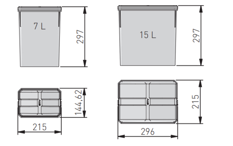 Garbi Basket B-70-4 sorteerafvalsysteem voor lade 70 cm incl. houder en 4 afvalbakken 1208957476