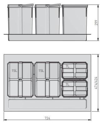 Garbi Basket B-80-4 system sortowania odpadów do szuflady 80 cm, w zestawie uchwyt i 4 pojemniki na odpady 1208957477