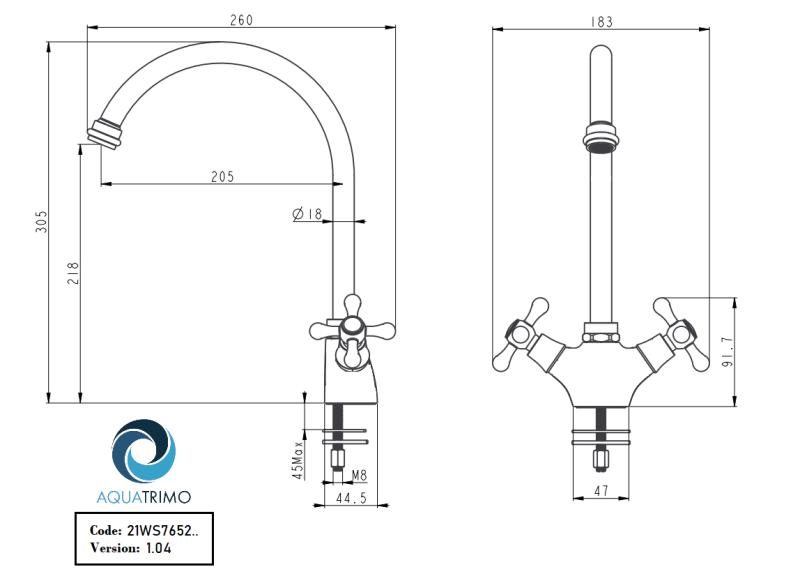 AquaTrimo Windsor klasyczna kuchnia nostalgiczna bateria kuchenna z okrągłą wylewką chrom 21WS7652CM
