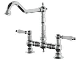 AquaTrimo Country 2-otworowa klasyczna bateria kuchenna nostalgiczna mostkowa z zakrzywionym wylotem chrom 21CT7657CM